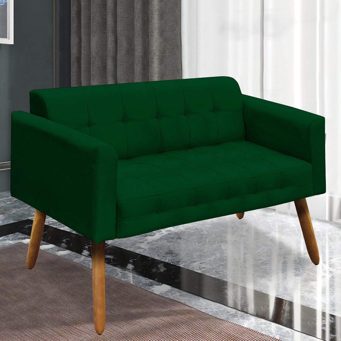 Conjunto 2 Poltronas e 1 Namoradeira Pés Palito Karen Suede Verde G19 - Gran Belo