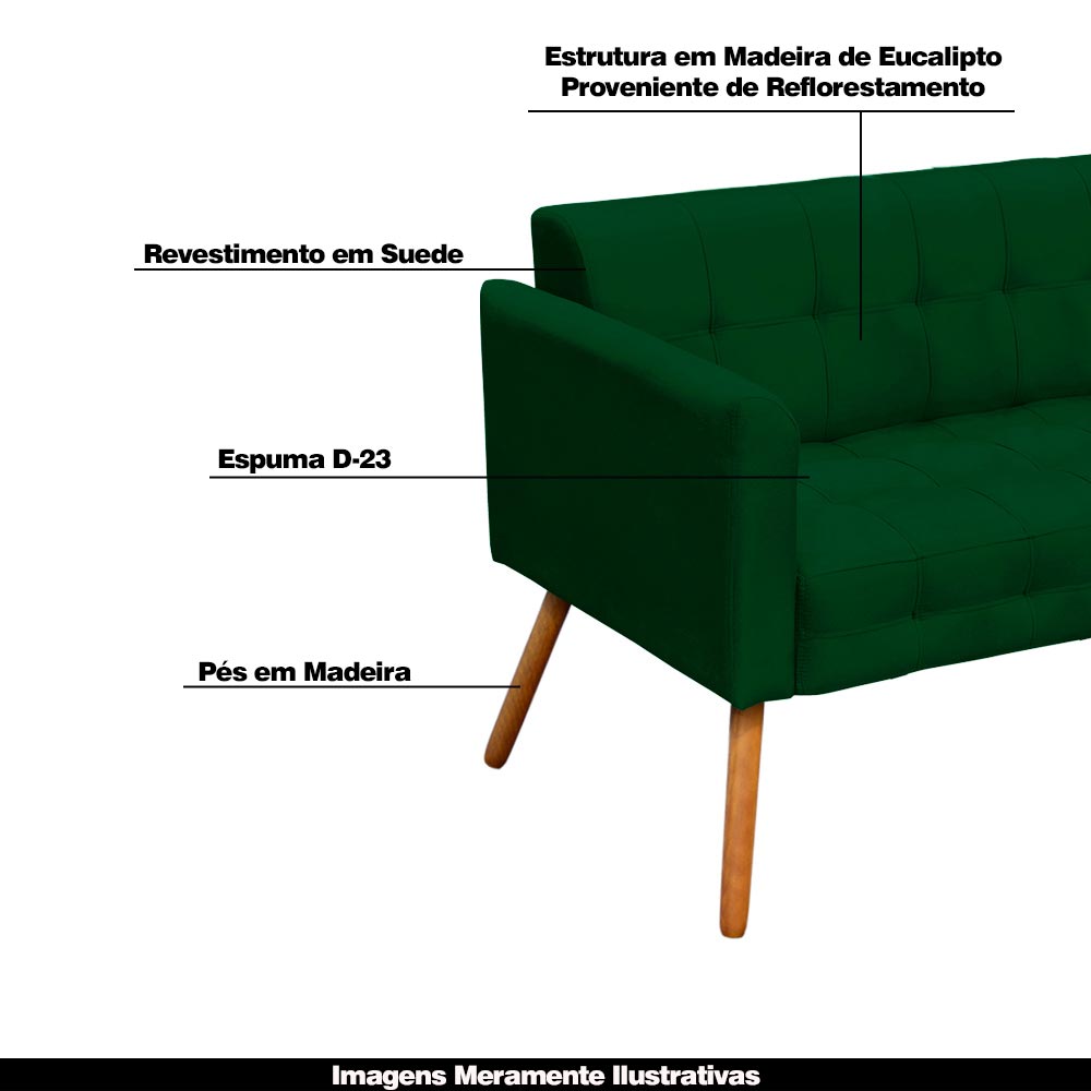 Conjunto 2 Poltronas e 1 Namoradeira Pés Palito Karen Suede Verde G19 - Gran Belo