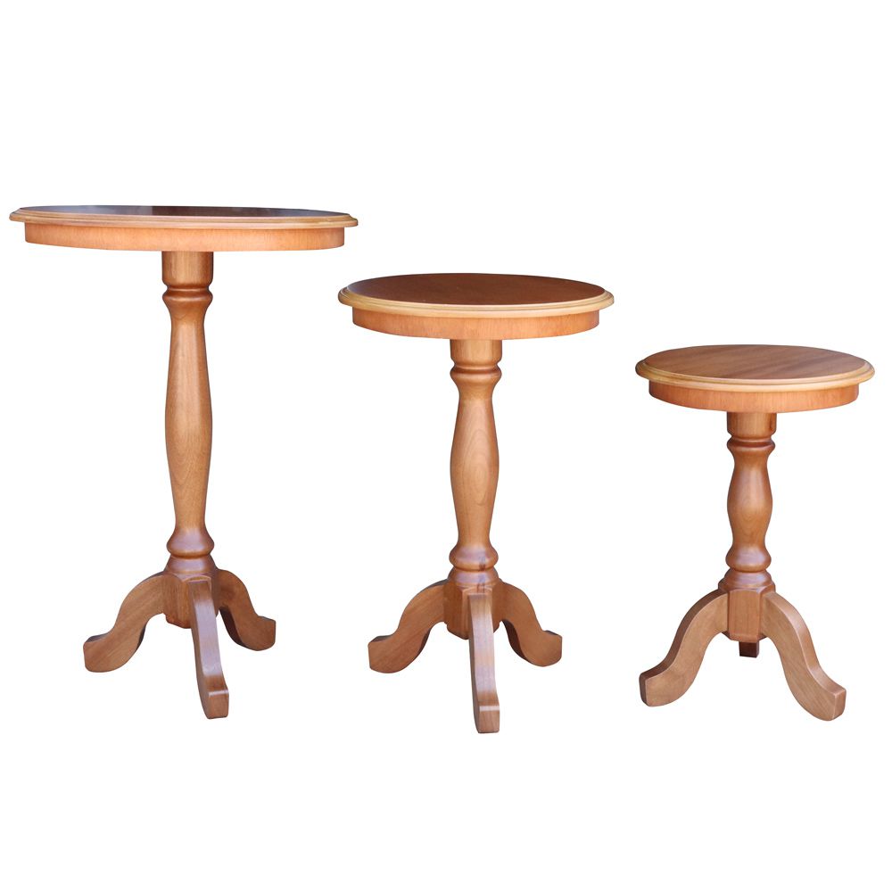 Conjunto 3 Mesas de Apoio Lateral Redonda Madeira Maciça Jovi Amêndoa Mel G36 - Gran Belo