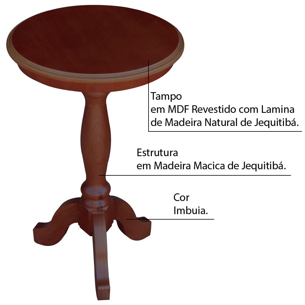 Conjunto 3 Mesas de Apoio Lateral Redonda Madeira Maciça Jovi Imbuia G36 - Gran Belo