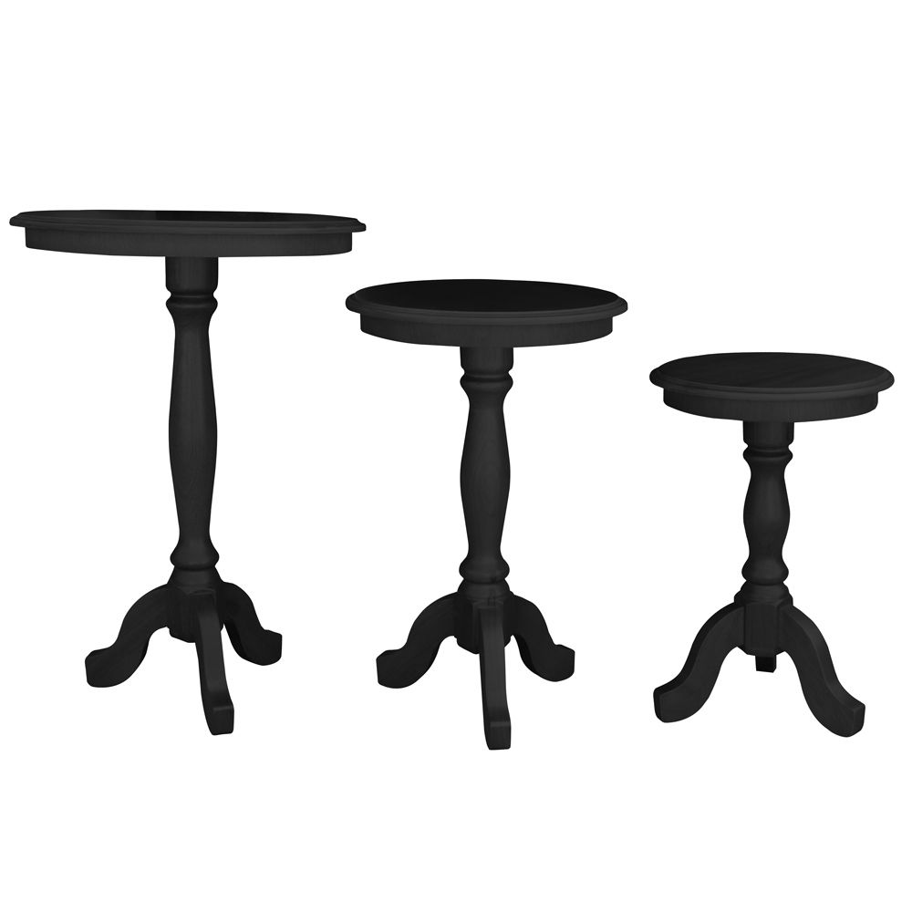 Conjunto 3 Mesas de Apoio Lateral Redonda Madeira Maciça Jovi Preto Fosco G36 - Gran Belo