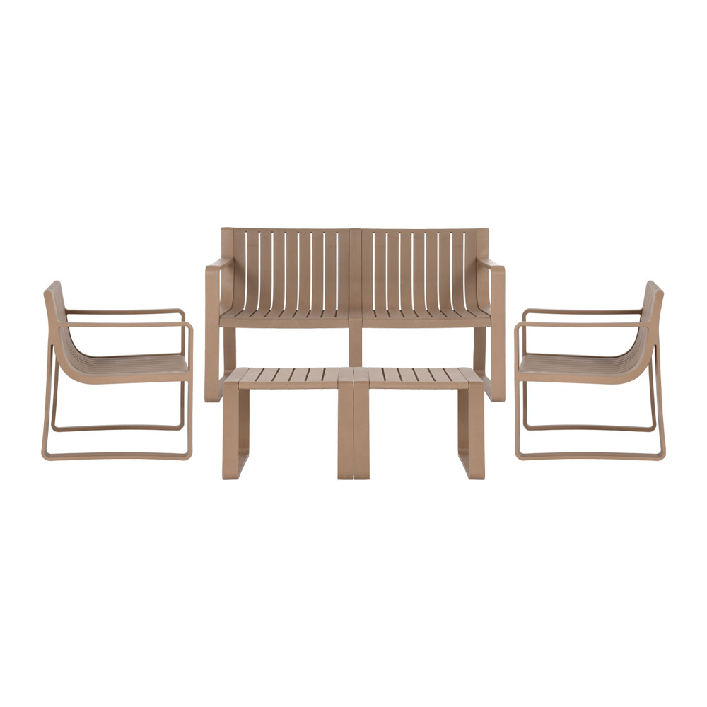 Conjunto 5 Peças Área Externa Bahamas 2 Poltronas 2 Mesas de Centro 1 Sofá 120cm em Fibra Natural Café G56 - Gran Belo