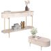 Conjunto Aparador Decorativo Amanda 1 Gaveta e Mesa de Centro Bento 1 Gaveta Pés Metálicos Dourados Off White G18 - Gran Belo