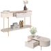 Conjunto Aparador Decorativo Amanda 1 Gaveta e Mesa de Centro Bento 1 Gaveta Pés Metálicos Dourados Off White G18 - Gran Belo