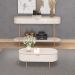 Conjunto Aparador Decorativo Amanda 1 Gaveta e Mesa de Centro Bento 1 Gaveta Pés Metálicos Dourados Off White G18 - Gran Belo