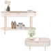Conjunto Aparador Decorativo Amanda 1 Gaveta e Mesa de Centro Bento 1 Gaveta Pés Metálicos Dourados Off White G18 - Gran Belo