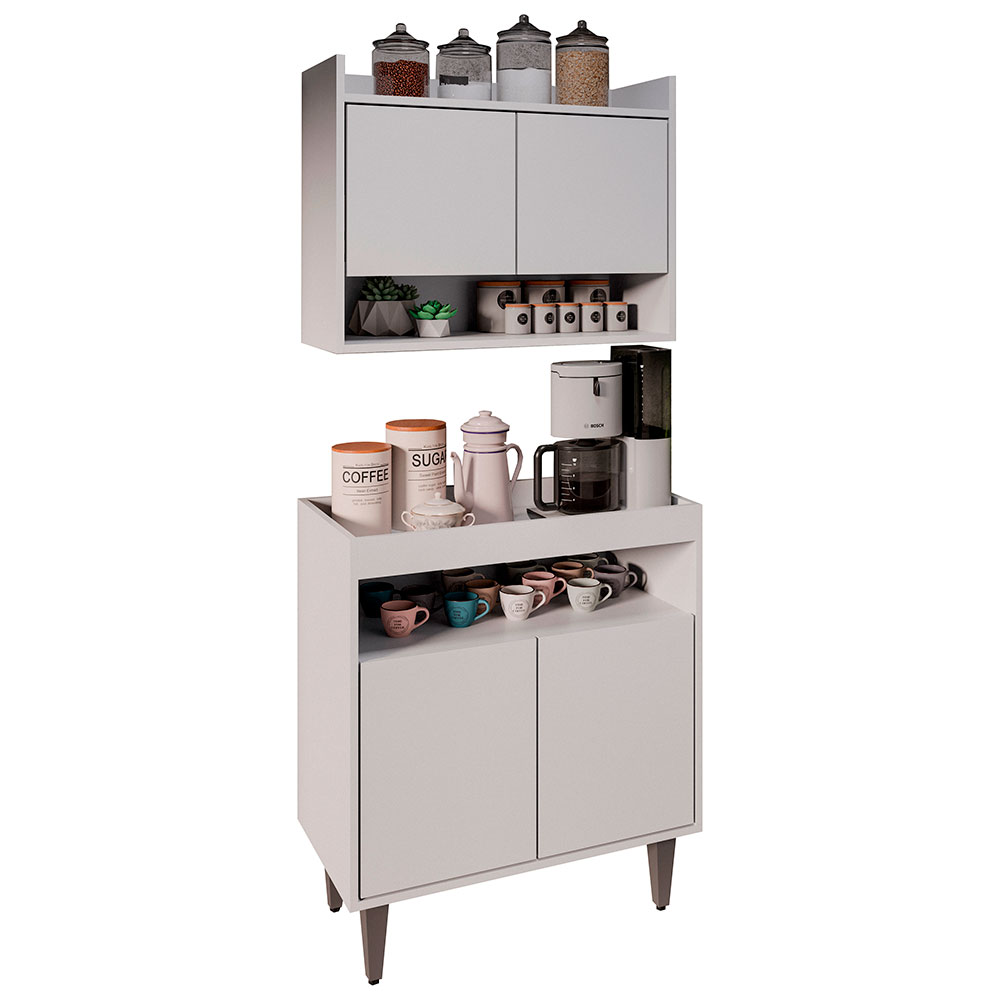 Conjunto Armário Cantinho do Café Chico 2 Portas com Aéreo Branco G96 - Gran Belo