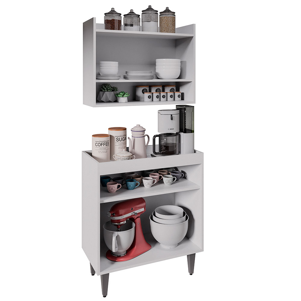 Conjunto Armário Cantinho do Café Chico 2 Portas com Aéreo Branco G96 - Gran Belo