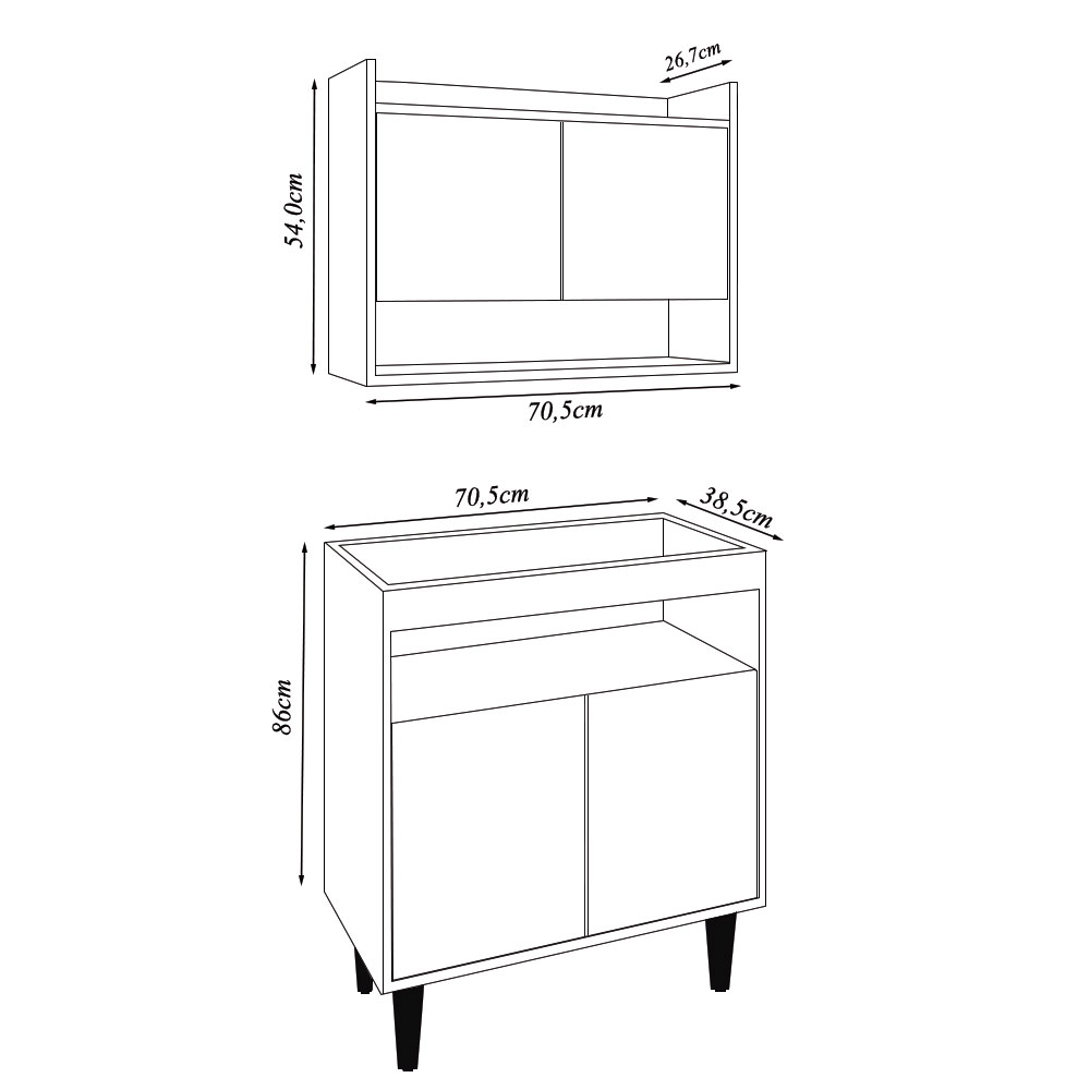 Conjunto Armário Cantinho do Café Chico 2 Portas com Aéreo Freijó/Branco G96 - Gran Belo