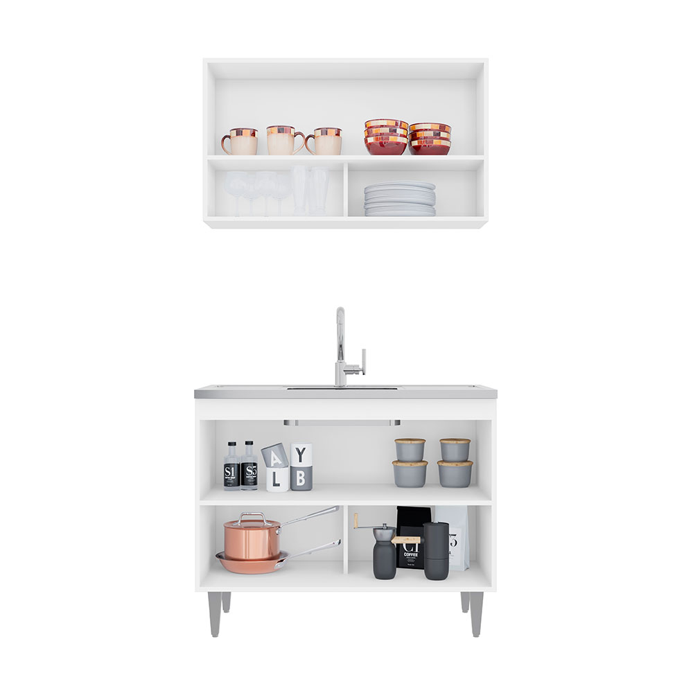 Conjunto Balcão de Cozinha Armário Aéreo Wollo MDP/BP Branco G96 - Gran Belo