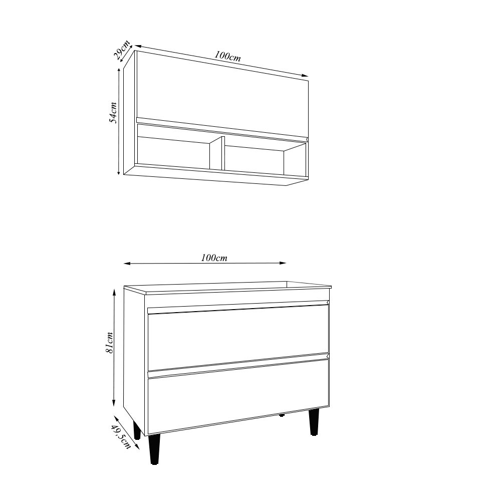 Conjunto Balcão de Cozinha Armário Aéreo Wollo MDP/BP Branco G96 - Gran Belo