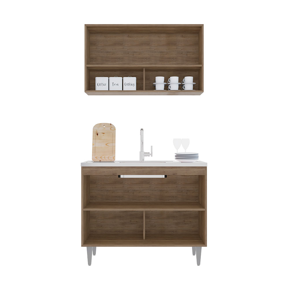 Conjunto Balcão de Cozinha Armário Aéreo Wollo MDP/BP Freijó/Preto G96 - Gran Belo