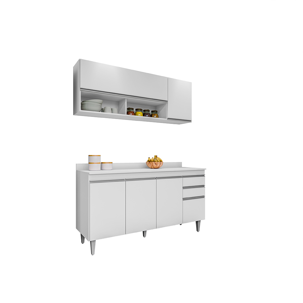 Conjunto Balcão de Cozinha com Aéreo Tampo Dodoma MDP/BP Branco G96 - Gran Belo