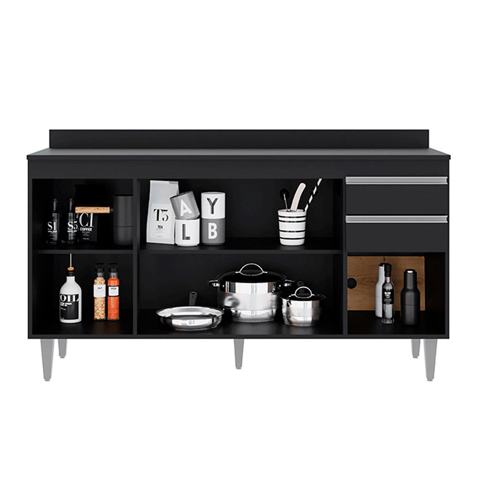 Conjunto Balcão de Cozinha com Tampo Dodoma MDP/BP Preto G96 - Gran Belo