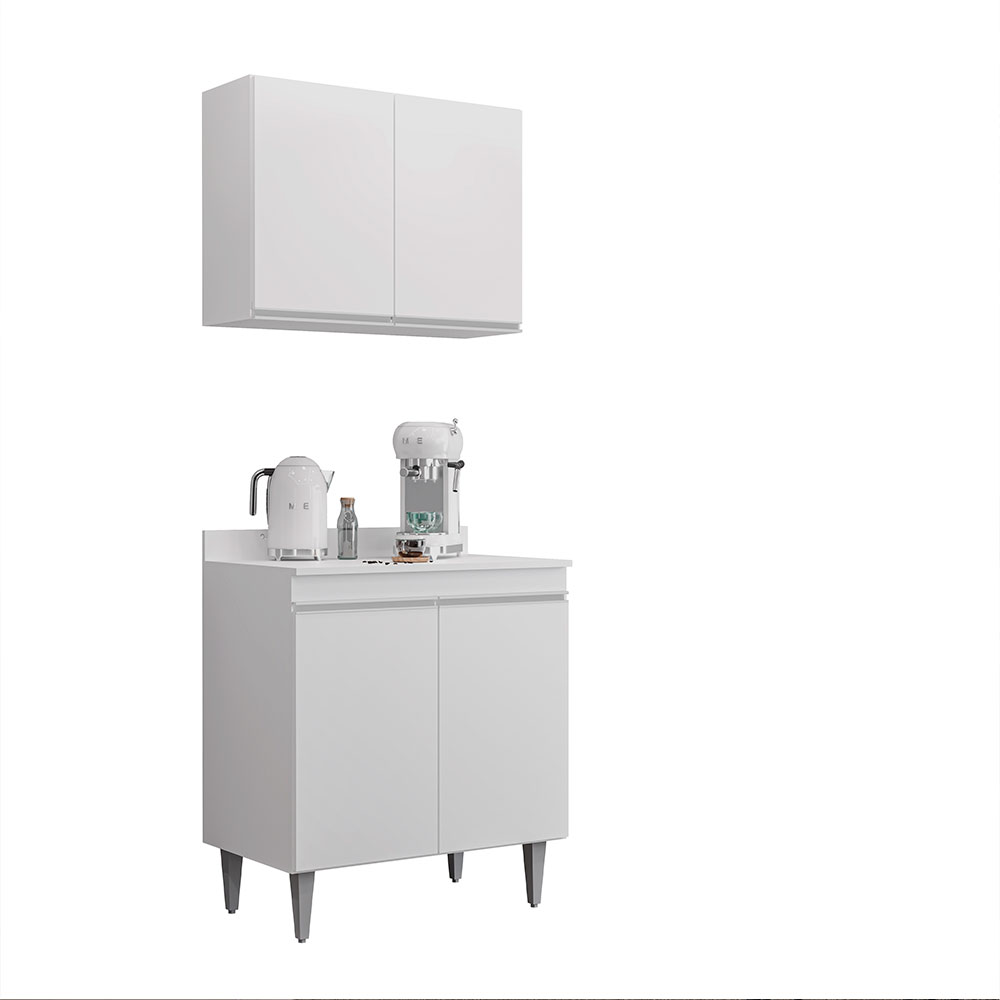 Conjunto Balcão de Cozinha com Tampo Papin Armário Aéreo MDP/BP Branco G96 - Gran Belo