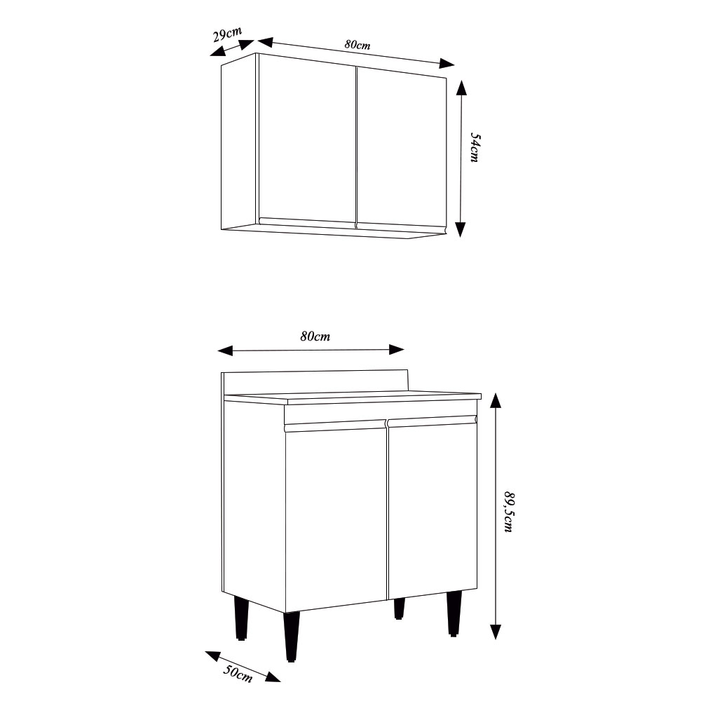 Conjunto Balcão de Cozinha com Tampo Papin Armário Aéreo MDP/BP Branco G96 - Gran Belo