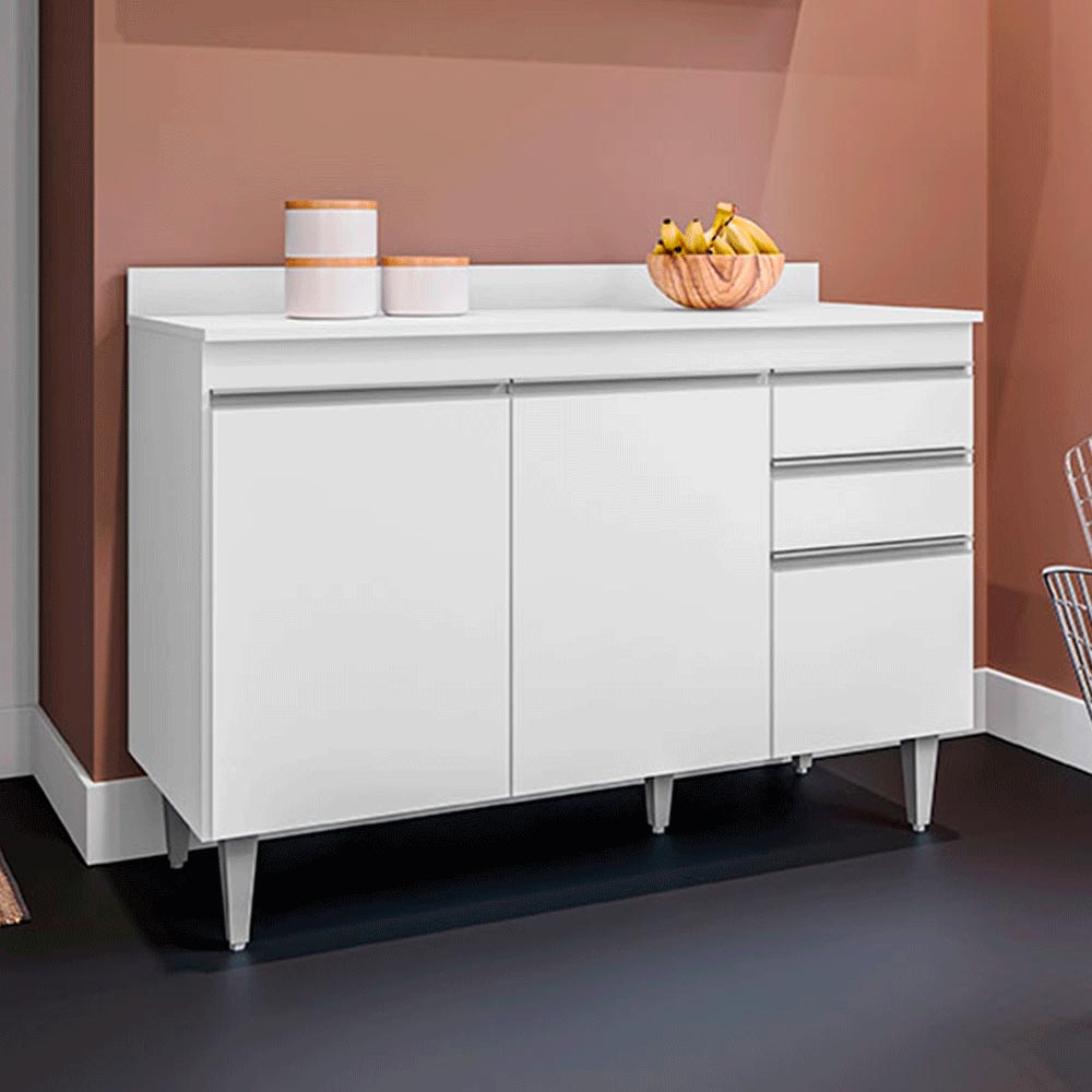 Conjunto Balcão de Cozinha com Tampo Pursat MDP/BP Branco G96 - Gran Belo