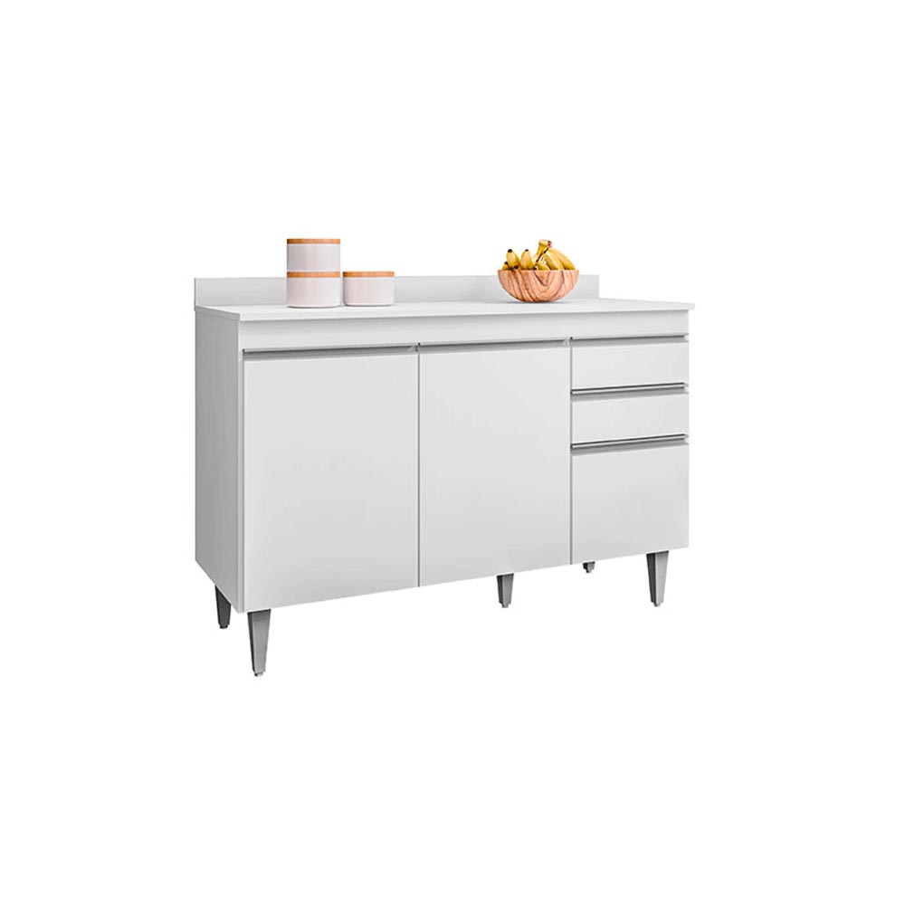 Conjunto Balcão de Cozinha com Tampo Pursat MDP/BP Branco G96 - Gran Belo