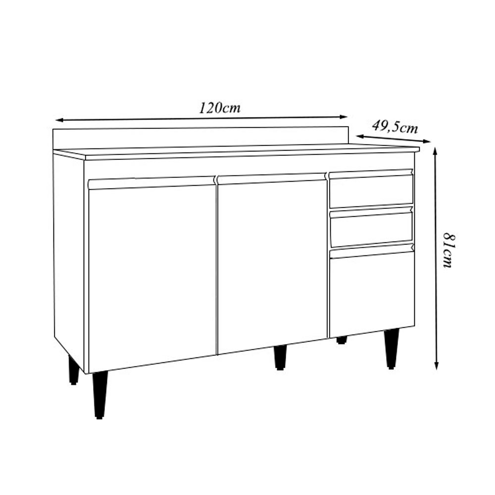 Conjunto Balcão de Cozinha com Tampo Pursat MDP/BP Branco G96 - Gran Belo