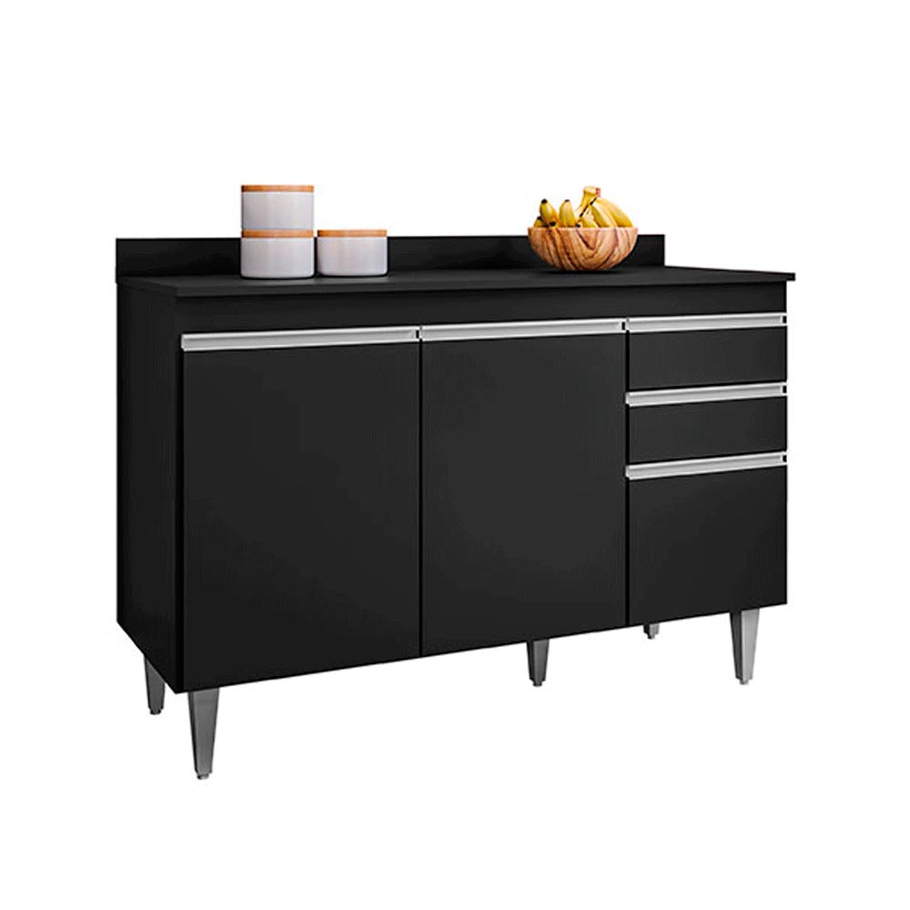 Conjunto Balcão de Cozinha com Tampo Pursat MDP/BP Preto G96 - Gran Belo