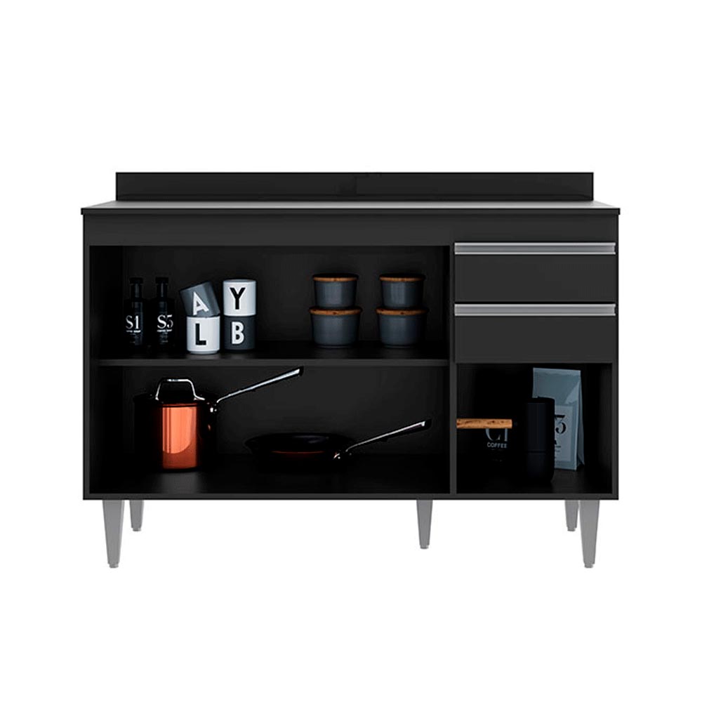 Conjunto Balcão de Cozinha com Tampo Pursat MDP/BP Preto G96 - Gran Belo