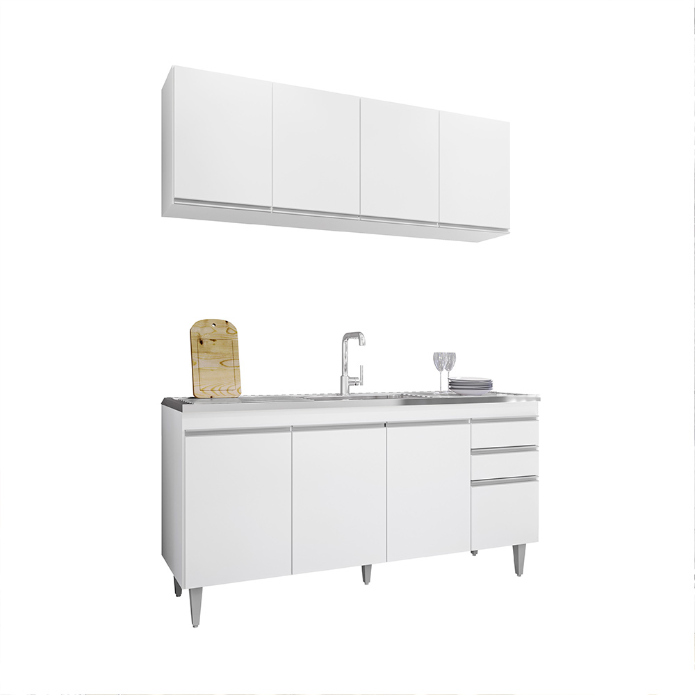 Conjunto Balcão de Cozinha e Aéreo para Pia Marcos MDP/BP Branco G96 - Gran Belo