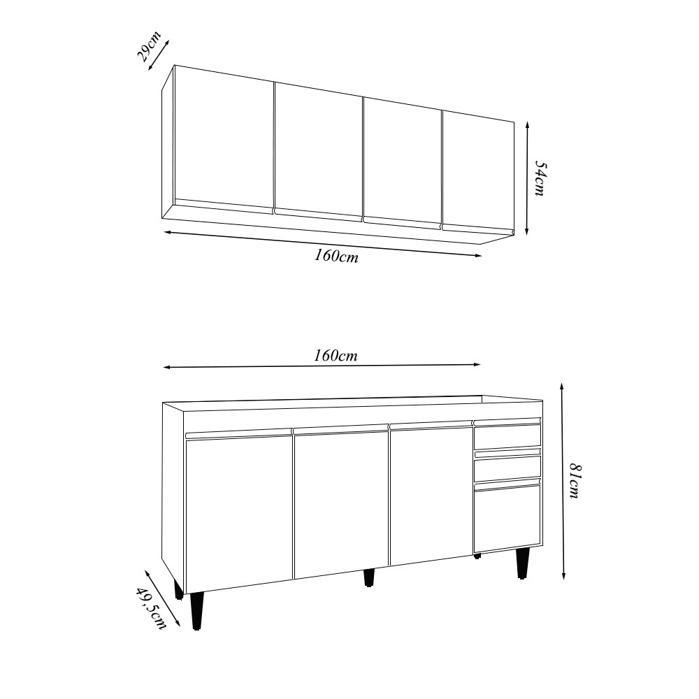 Conjunto Balcão de Cozinha e Aéreo para Pia Marcos MDP/BP Branco G96 - Gran Belo