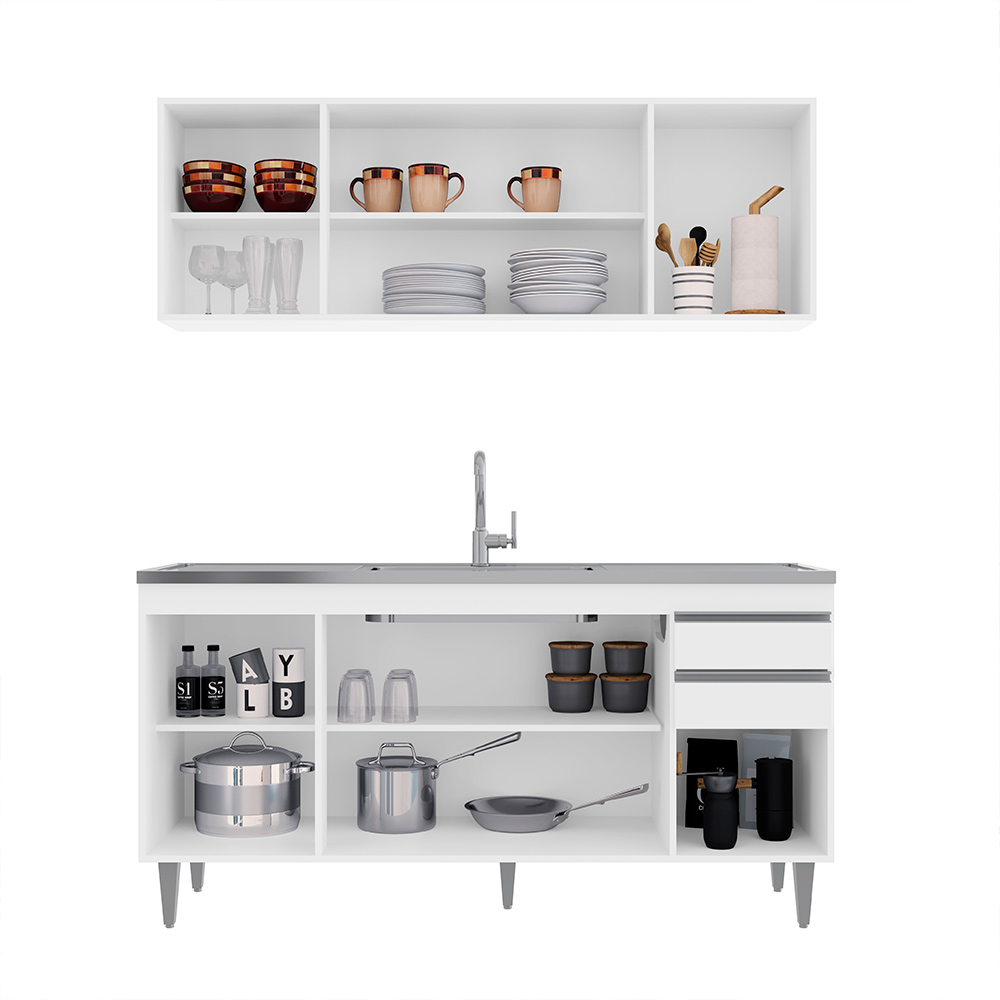 Conjunto Balcão de Cozinha e Aéreo para Pia Marcos MDP/BP Branco G96 - Gran Belo