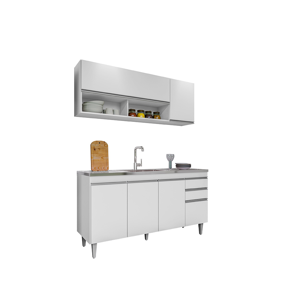 Conjunto Balcão de Cozinha para Pia Aéreo Dodoma MDP/BP Branco G96 - Gran Belo