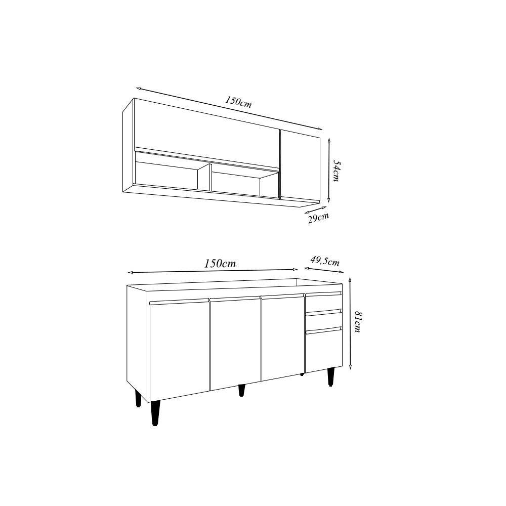 Conjunto Balcão de Cozinha para Pia Aéreo Dodoma MDP/BP Preto G96 - Gran Belo