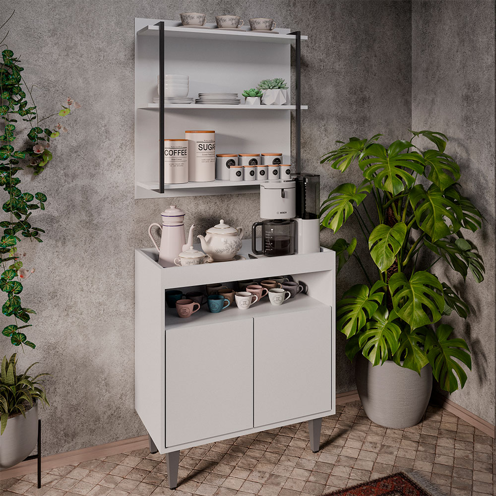 Conjunto Balcão e Painel Organizador com Solesi/Chico 3 Prateleiras Branco G96 - Gran Belo