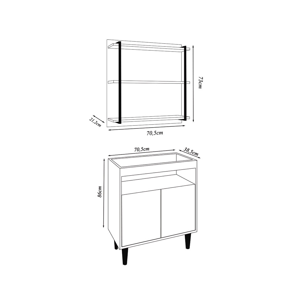 Conjunto Balcão e Painel Organizador com Solesi/Chico 3 Prateleiras Branco G96 - Gran Belo