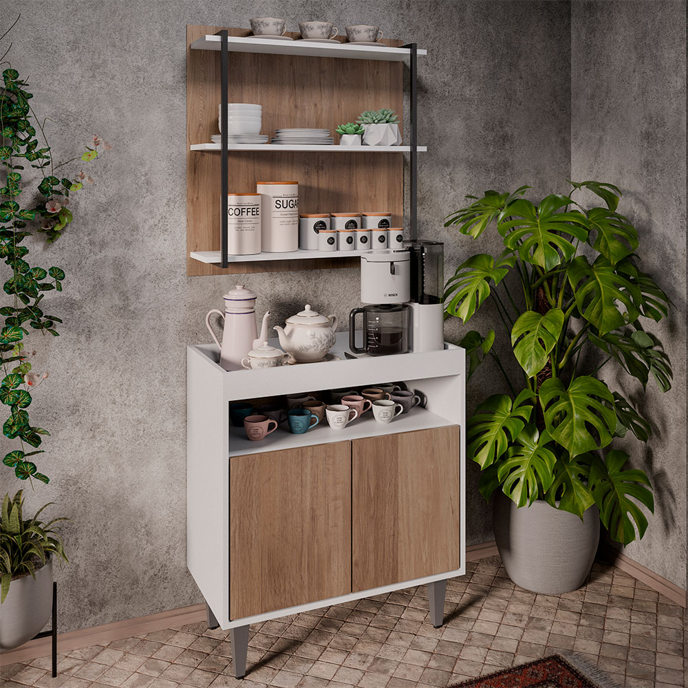 Conjunto Balcão e Painel Organizador com Solesi/Chico 3 Prateleiras Branco/Freijó G96 - Gran Belo