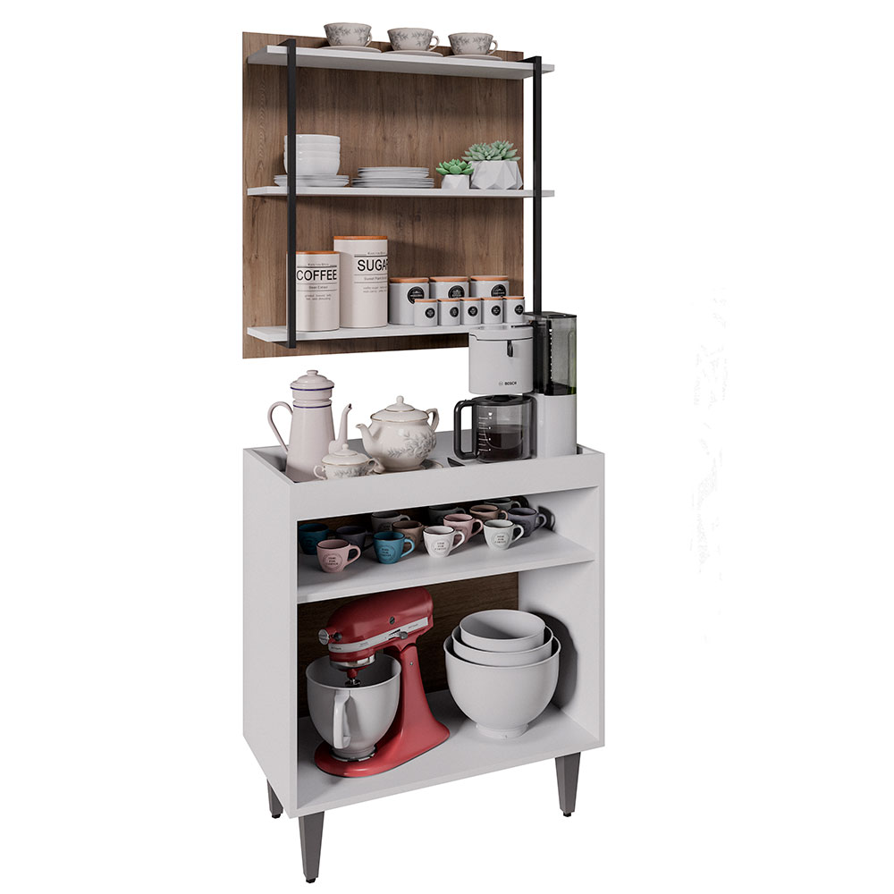 Conjunto Balcão e Painel Organizador com Solesi/Chico 3 Prateleiras Branco/Freijó G96 - Gran Belo
