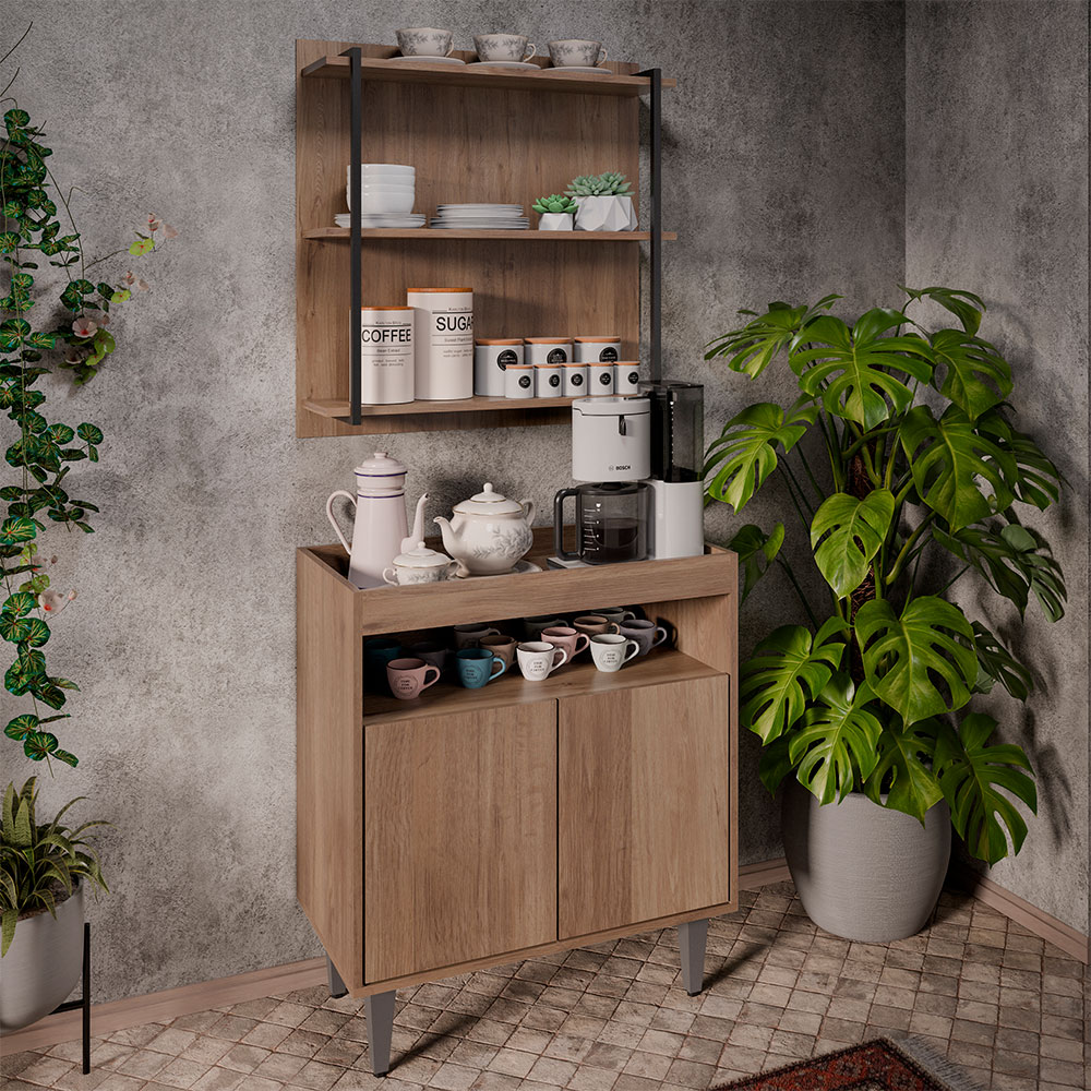 Conjunto Balcão e Painel Organizador com Solesi/Chico 3 Prateleiras Freijó G96 - Gran Belo
