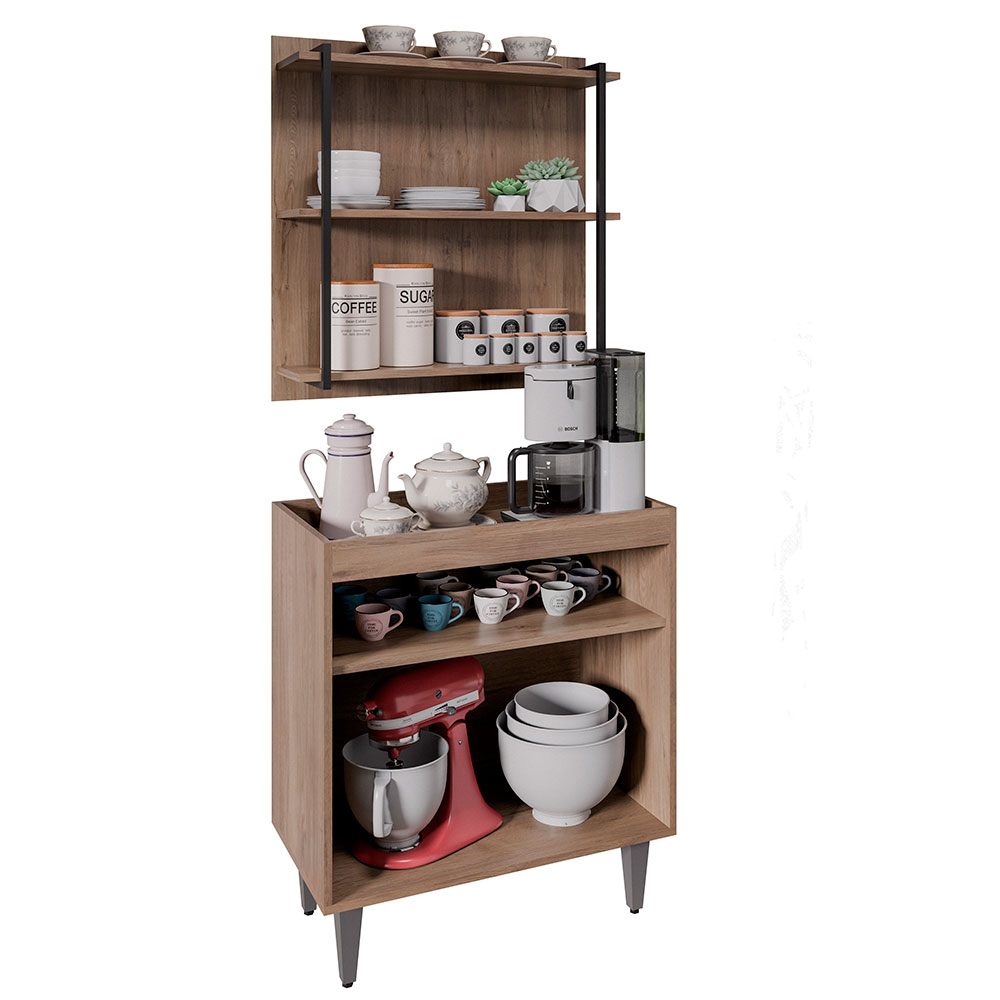 Conjunto Balcão e Painel Organizador com Solesi/Chico 3 Prateleiras Freijó G96 - Gran Belo
