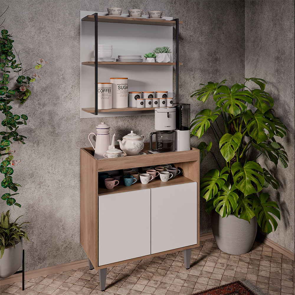 Conjunto Balcão e Painel Organizador com Solesi/Chico 3 Prateleiras Freijó/Branco G96 - Gran Belo
