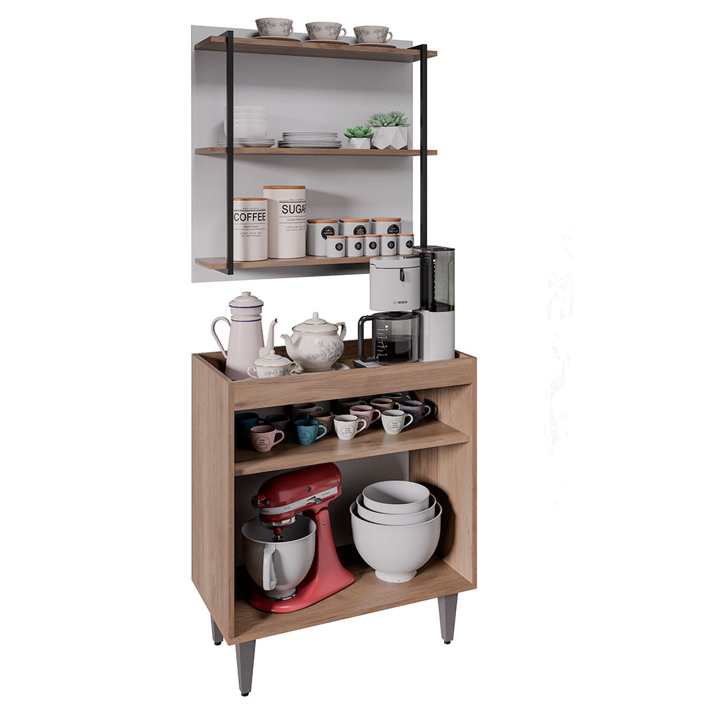 Conjunto Balcão e Painel Organizador com Solesi/Chico 3 Prateleiras Freijó/Branco G96 - Gran Belo
