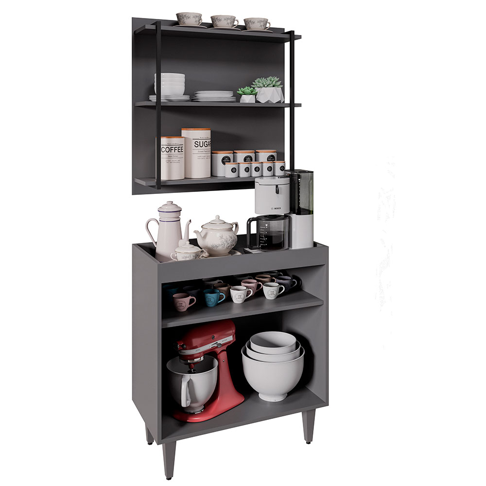 Conjunto Balcão e Painel Organizador com Solesi/Chico 3 Prateleiras Grafite G96 - Gran Belo
