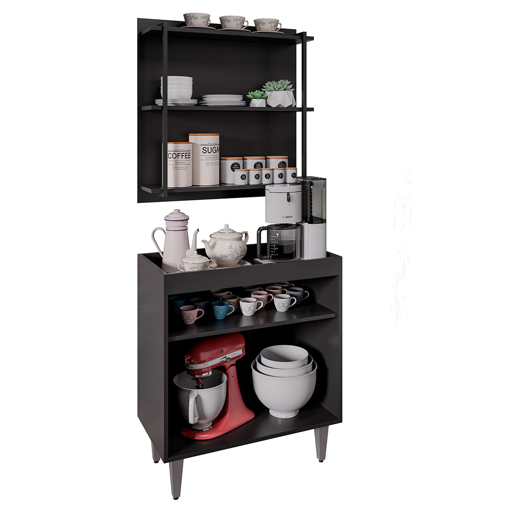 Conjunto Balcão e Painel Organizador com Solesi/Chico 3 Prateleiras Preto G96 - Gran Belo