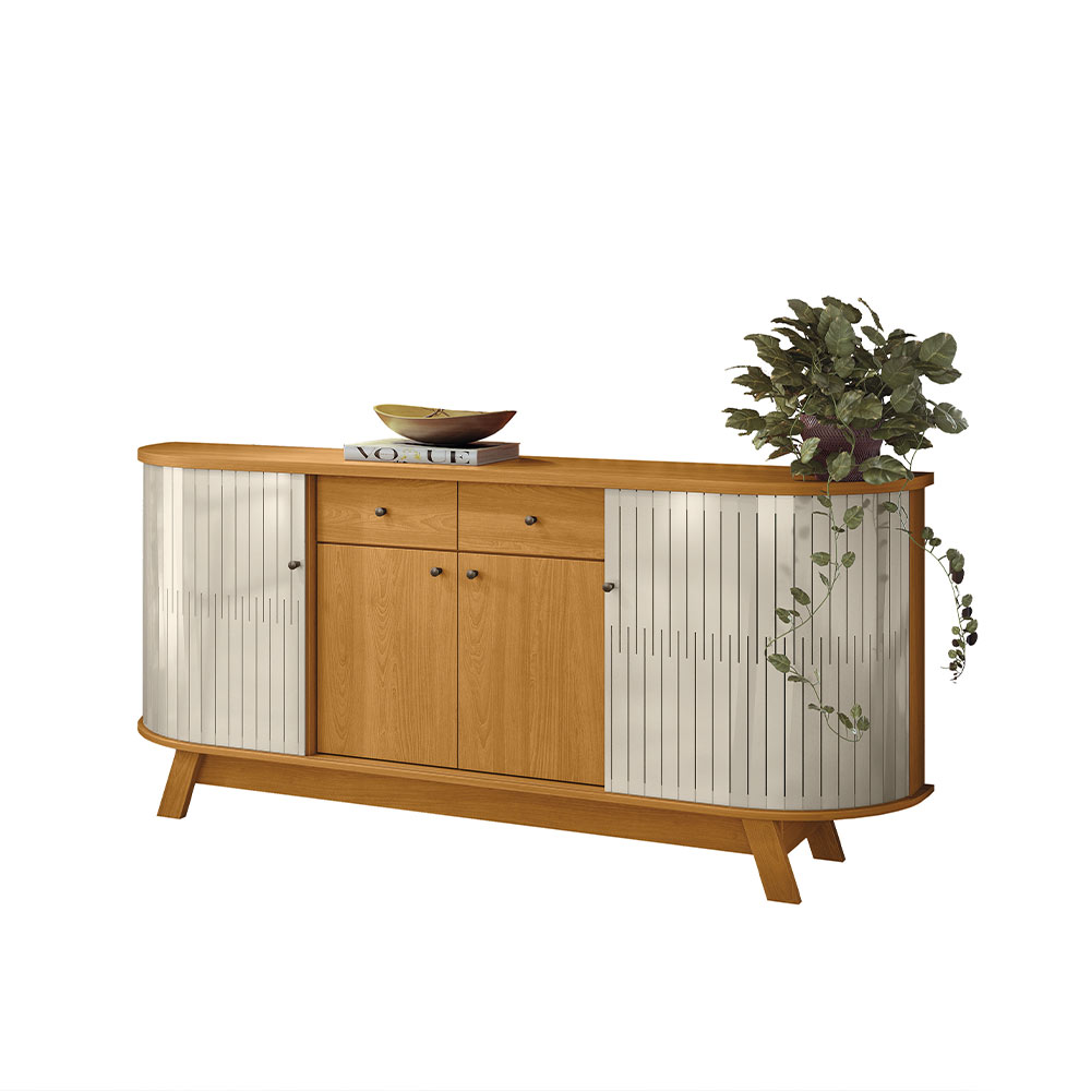 Conjunto Buffet com Cristaleira Pitt/Swank Iluminação Led Gavetas MDP Cinamomo/OffWhite G97 - Gran Belo