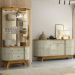 Conjunto Buffet com Cristaleira Pitt/Swank Iluminação Led Gavetas MDP Cumaru/Opala G97 - Gran Belo