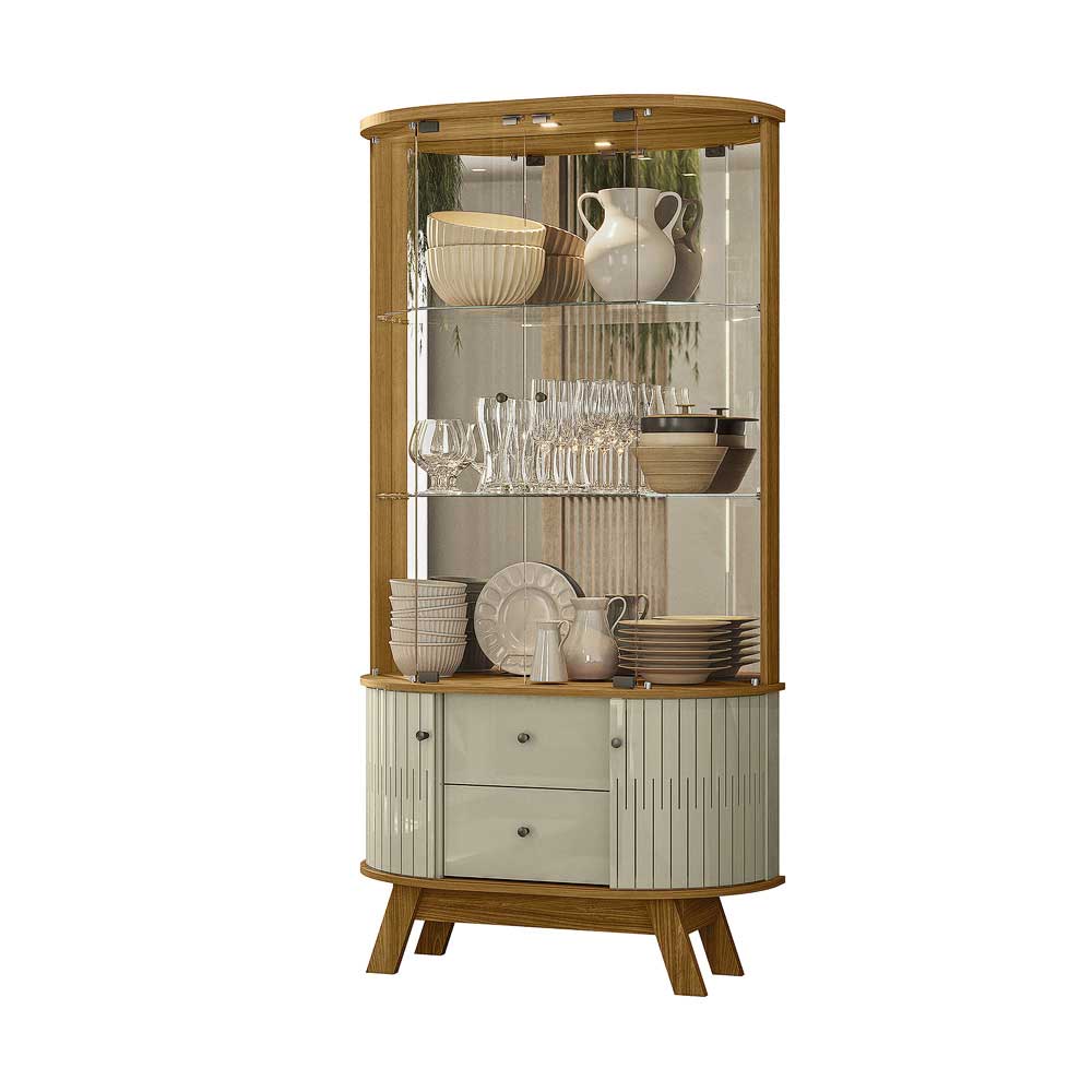 Conjunto Buffet com Cristaleira Pitt/Swank Iluminação Led Gavetas MDP Cumaru/Opala G97 - Gran Belo