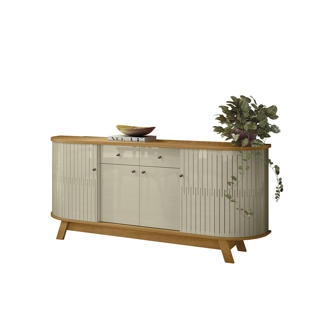 Conjunto Buffet com Cristaleira Pitt/Swank Iluminação Led Gavetas MDP Cumaru/Opala G97 - Gran Belo
