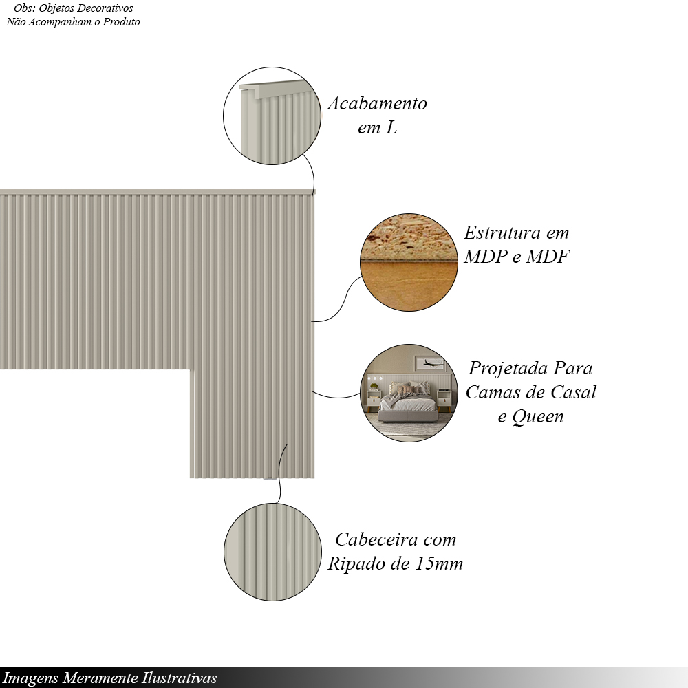 Conjunto Cabeceira Decorativa Noronha 240cm e 2 Mesas de Cabeceira Ilhéus Off White G77 - Gran Belo
