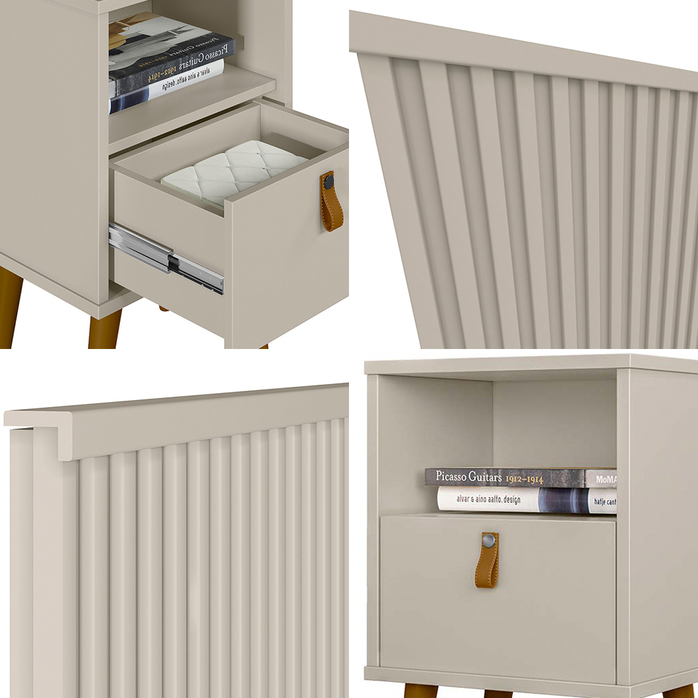 Conjunto Cabeceira Decorativa Noronha 240cm e 2 Mesas de Cabeceira Ilhéus Off White G77 - Gran Belo