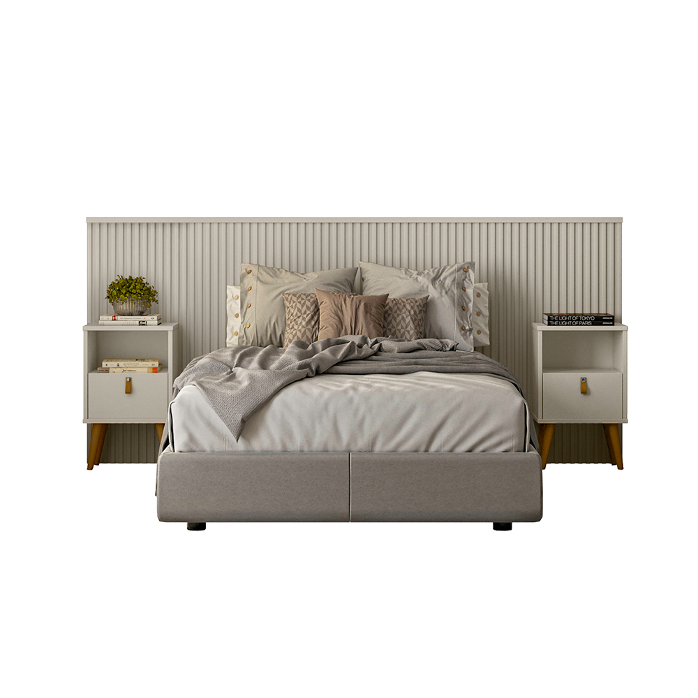 Conjunto Cabeceira Decorativa Noronha 240cm e 2 Mesas de Cabeceira Ilhéus Off White G77 - Gran Belo