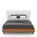 Conjunto Cama com Cabeceira King Torres Pés em Madeira PU/Bouclê Caramelo/Off White G91 - Gran Belo