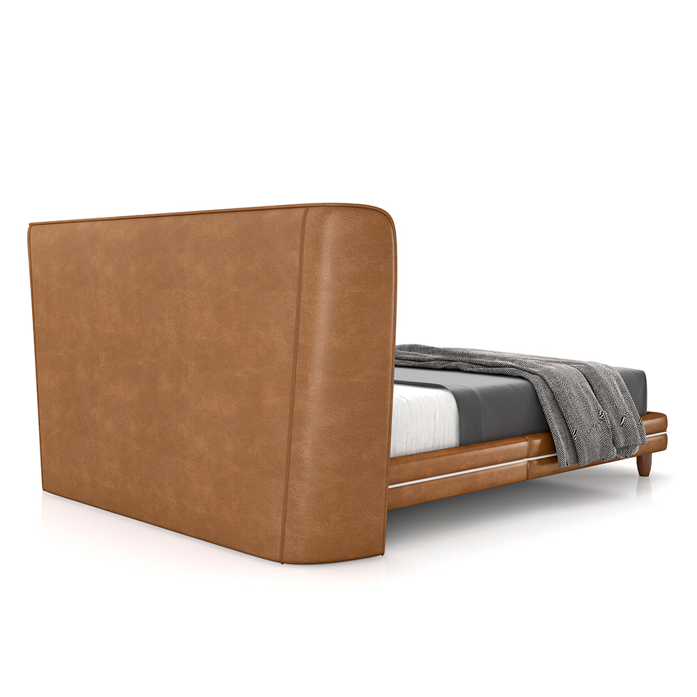 Conjunto Cama com Cabeceira King Torres Pés em Madeira PU/Bouclê Caramelo/Off White G91 - Gran Belo