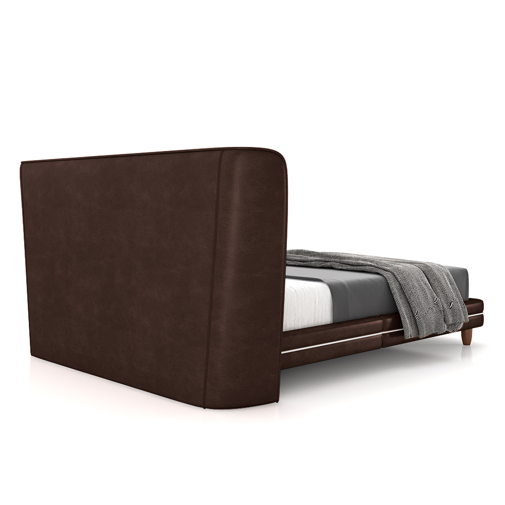 Conjunto Cama com Cabeceira King Torres Pés em Madeira PU/Bouclê Marrom/Off White G91 - Gran Belo
